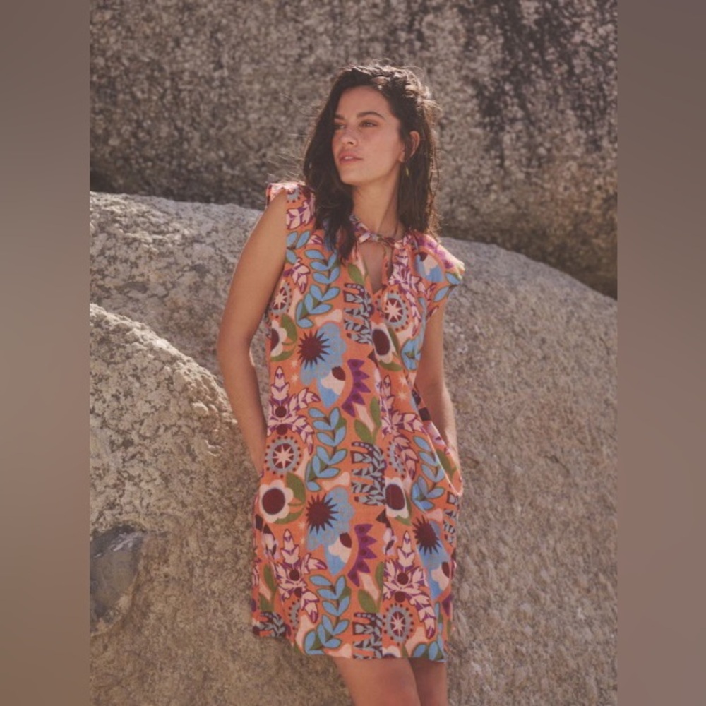 COLOURFUL & FUN NEXT ORANGE TROPICAL PRINT MINI DRESS - SZ 16